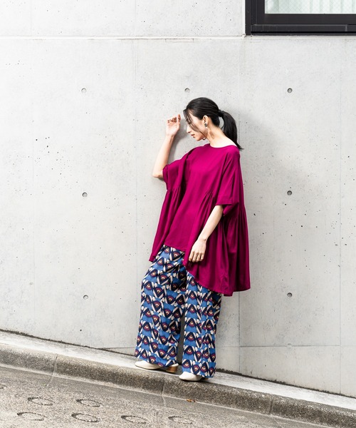 NAVY（ネイビー）の「レーヨンワイドパンツ（その他パンツ・レディース・ブラック/ネイビー/カーキ/ブルー/チャコール・M/L）」の6枚目の写真