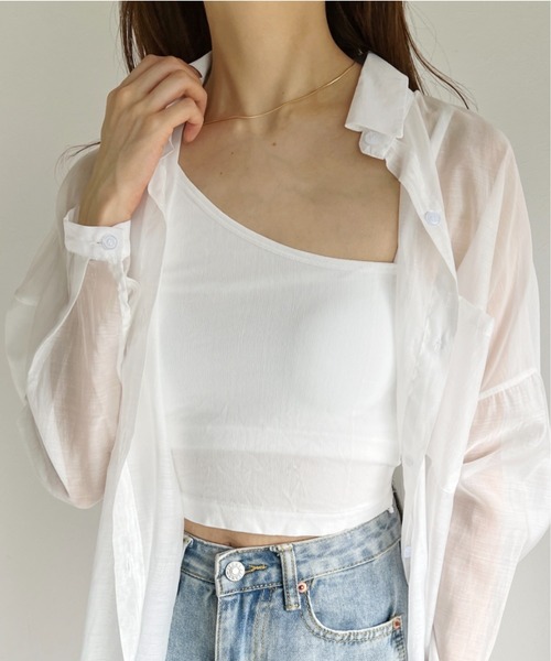 CLEA(クレア)の「カップ付アシメクロップタンクキャミ(タンクトップ・レディース・ホワイト/チャコールグレー/ブラック/ベージュ・FREE)」の7枚目の写真