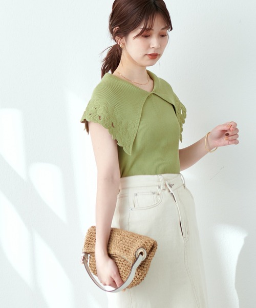 natural couture(ナチュラルクチュール)の「WEB限定カラー有り/刺繍衿強撚リブニット(ニット/セーター・レディース・ブラック/ブラウン/オフホワイト/オレンジ/グリーン・FREE)」の22枚目の写真