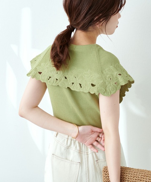 natural couture(ナチュラルクチュール)の「WEB限定カラー有り/刺繍衿強撚リブニット(ニット/セーター・レディース・ブラック/ブラウン/オフホワイト/オレンジ/グリーン・FREE)」の21枚目の写真