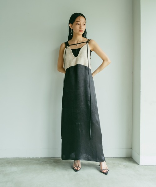 ワンピース MARTE sahara JQD Cross Neck Dress Cross Neck Jacquard Dress｜結婚式やお呼ばれに｜ジャガード