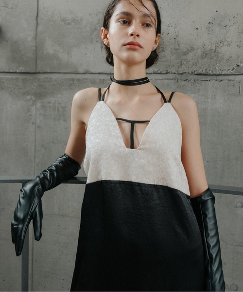 スーツ・フォーマル・ドレス sahara Cross Neck JQ Sleeve Dress クロスネックジャガードスリーブドレス/Cross Neck JQ Sleeve