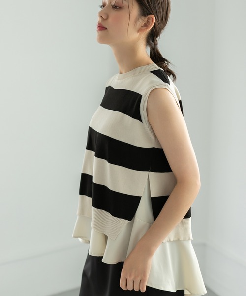 Edit Sheen（エディットシーン）の「ぺプラムインナーブラウス付きボーダーノースリニット（ニット/セーター・レディース・グレー/ブラック・M）」の20枚目の写真