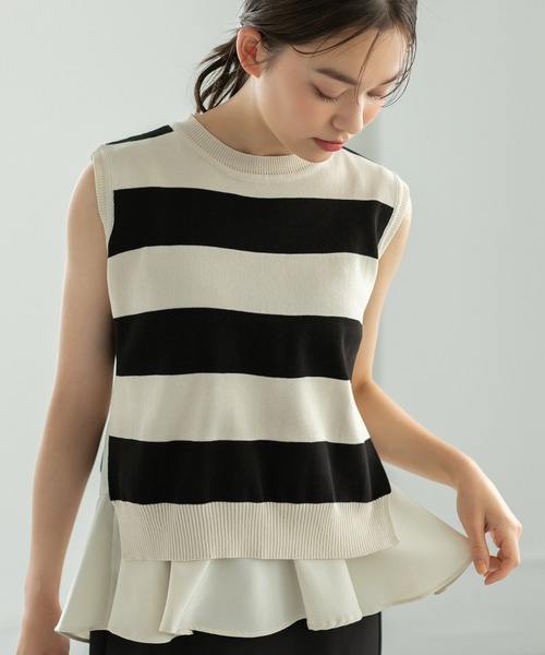 Edit Sheen（エディットシーン）の「ぺプラムインナーブラウス付きボーダーノースリニット（ニット/セーター・レディース・グレー/ブラック・M）」の21枚目の写真