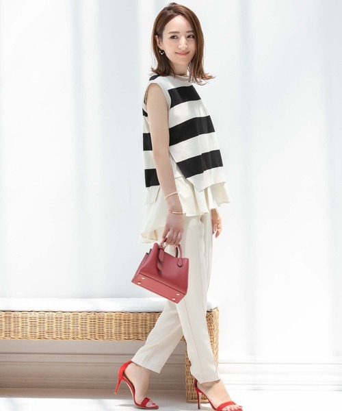 Edit Sheen（エディットシーン）の「ぺプラムインナーブラウス付きボーダーノースリニット（ニット/セーター・レディース・グレー/ブラック・M）」の18枚目の写真