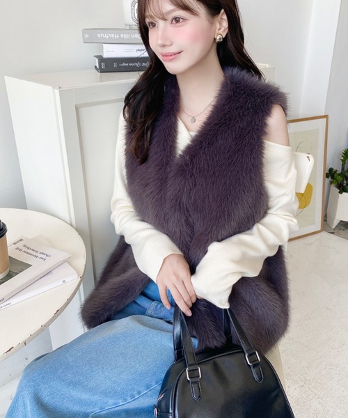 ブラックファー付きロングベスト ALL UMETTE 楽天市場】ファー ベスト ロングの通販