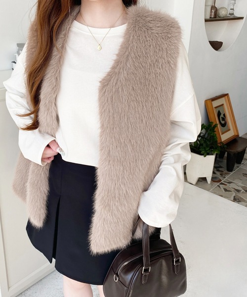 seyto フェイクファーベスト ブラック 新品タグ付き 完売商品 seyto（セイト）の「Jacquard cut fake fur vest / ジャガード