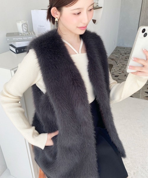 seyto フェイクファーベスト ブラック 新品タグ付き 完売商品 seyto（セイト）の「Jacquard cut fake fur vest / ジャガード