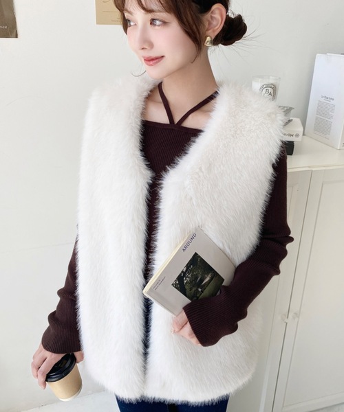 seyto フェイクファーベスト ブラック 新品タグ付き 完売商品 seyto（セイト）の「Jacquard cut fake fur vest / ジャガード