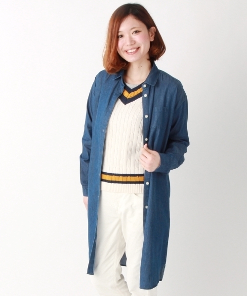 THE EMPORIUM（ジエンポリアム）の「コットンシャツワンピース（シャツワンピース・レディース・ブルー系1/ブルー/イエロー/レッド・38/40）」の2枚目の写真