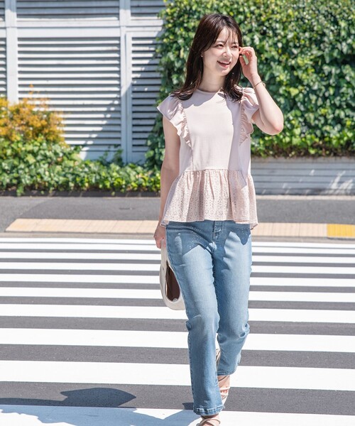 Feroux(フェルゥ)の「【接触冷感・UVケア】カットワークペプラム カットソー(Tシャツ/カットソー・レディース・ブラック系/ライトグリーン系/ピンク系/ライトオレンジ系・F)」の9枚目の写真