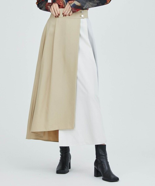 CITY TOKYO（シティトウキョウ）の「カラーパターンイレギュラーラップスカート（スカート・レディース・グレー/グリーン/ベージュ/ブラック・1/2）」の4枚目の写真