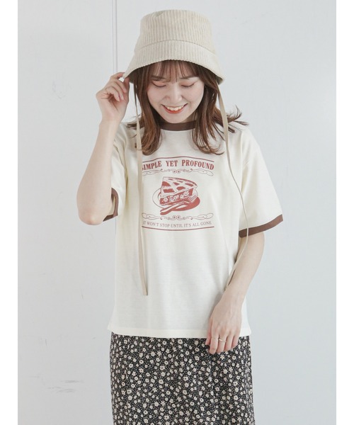 ehka sopo（エヘカソポ）の「パイプリントリンガーTシャツ（Tシャツ/カットソー・レディース・ピンク/オフホワイト/キナリ/ブラウン・ﾌﾘ-）」の3枚目の写真