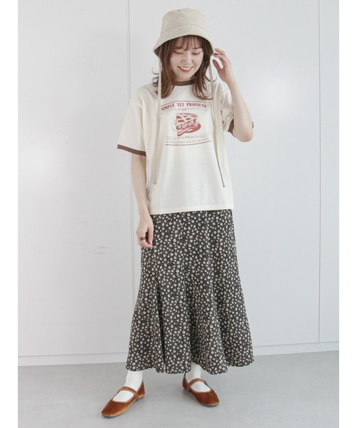 ehka sopo（エヘカソポ）の「パイプリントリンガーTシャツ（Tシャツ/カットソー・レディース・ピンク/オフホワイト/キナリ/ブラウン・ﾌﾘ-）」の9枚目の写真