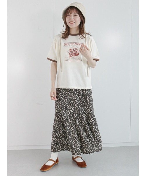 ehka sopo（エヘカソポ）の「パイプリントリンガーTシャツ（Tシャツ/カットソー・レディース・ピンク/オフホワイト/キナリ/ブラウン・ﾌﾘ-）」の11枚目の写真