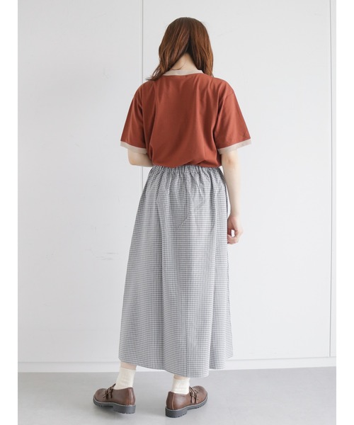 ehka sopo（エヘカソポ）の「パイプリントリンガーTシャツ（Tシャツ/カットソー・レディース・ピンク/オフホワイト/キナリ/ブラウン・ﾌﾘ-）」の7枚目の写真