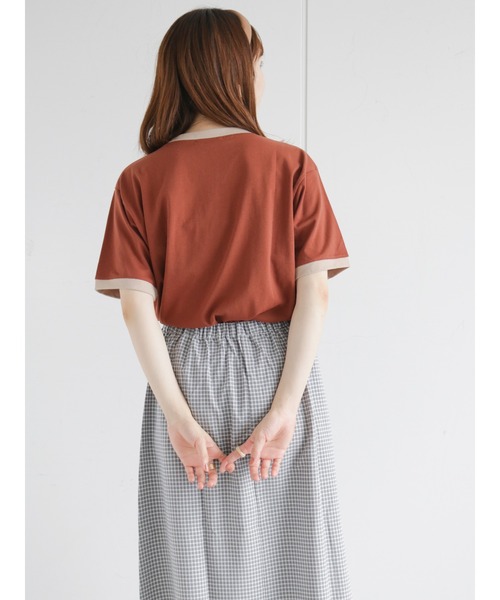 ehka sopo（エヘカソポ）の「パイプリントリンガーTシャツ（Tシャツ/カットソー・レディース・ピンク/オフホワイト/キナリ/ブラウン・ﾌﾘ-）」の17枚目の写真