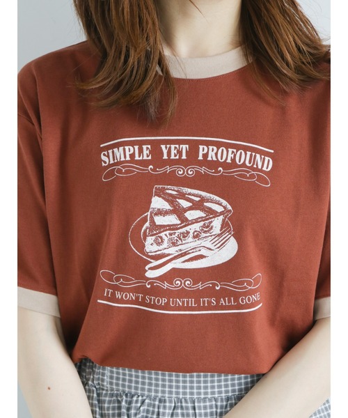 ehka sopo（エヘカソポ）の「パイプリントリンガーTシャツ（Tシャツ/カットソー・レディース・ピンク/オフホワイト/キナリ/ブラウン・ﾌﾘ-）」の13枚目の写真