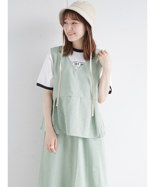 ehka sopo（エヘカソポ）の「パイプリントリンガーTシャツ（Tシャツ/カットソー・レディース・ピンク/オフホワイト/キナリ/ブラウン・ﾌﾘ-）」の12枚目の写真