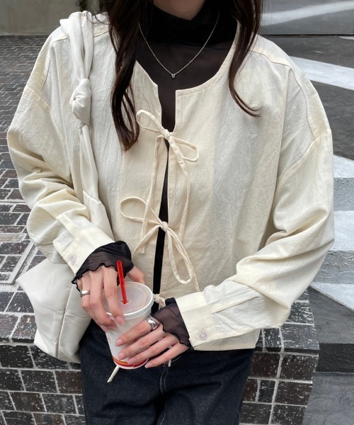 nemne store リボンビスチェシャツ セール】《Delfy》リボンビスチェシャツ（シャツ/ブラウス