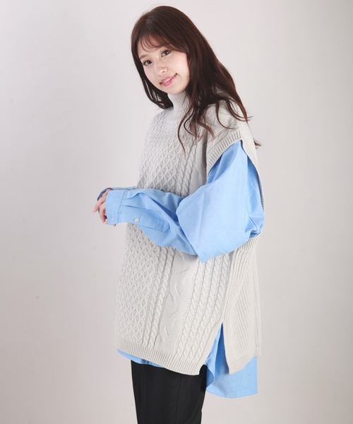 WESTSEA(ウエストシー)の「編み柄 オーバーサイズ タートルベスト(ベスト・メンズ・ブラック/ブラウン/グリーン/ホワイト×グレー・M/L)」の7枚目の写真