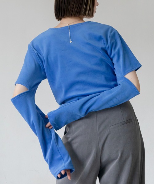 VACANCY(ヴァカンシー)の「カットオフベロアトップス(Tシャツ/カットソー・レディース・ライトグレー/ブラック/オレンジ/ブルー/ダークブルー・FREE)」の1枚目の写真