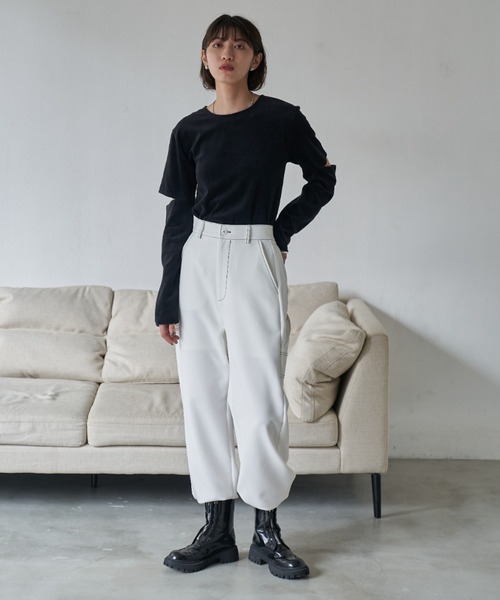 VACANCY(ヴァカンシー)の「カットオフベロアトップス(Tシャツ/カットソー・レディース・ライトグレー/ブラック/オレンジ/ブルー/ダークブルー・FREE)」の10枚目の写真