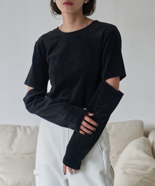 VACANCY(ヴァカンシー)の「カットオフベロアトップス(Tシャツ/カットソー・レディース・ライトグレー/ブラック/オレンジ/ブルー/ダークブルー・FREE)」の9枚目の写真