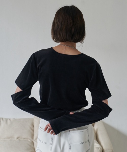 VACANCY(ヴァカンシー)の「カットオフベロアトップス(Tシャツ/カットソー・レディース・ライトグレー/ブラック/オレンジ/ブルー/ダークブルー・FREE)」の17枚目の写真