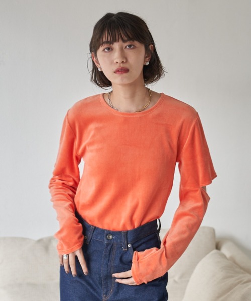 VACANCY(ヴァカンシー)の「カットオフベロアトップス(Tシャツ/カットソー・レディース・ライトグレー/ブラック/オレンジ/ブルー/ダークブルー・FREE)」の13枚目の写真