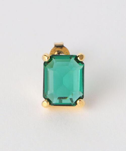 ☆【ピアス】ビジュー×カーブチャーム グリーン 緑 華奢 アンニュイな