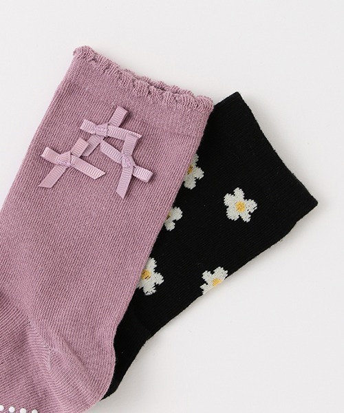 petit main（プティマイン）の「リボン/花柄2Pソックス（ソックス/靴下・キッズ・ブラック/オフホワイト/ラベンダー・SS/L/M/S）」の10枚目の写真