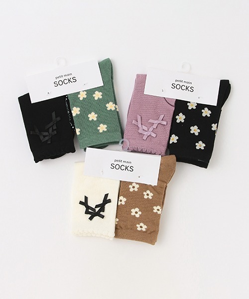 petit main（プティマイン）の「リボン/花柄2Pソックス（ソックス/靴下・キッズ・ブラック/オフホワイト/ラベンダー・SS/L/M/S）」の11枚目の写真