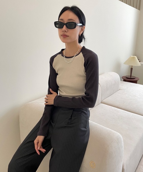 Didot.showroom（ディドット ショールーム）の「ラグランリブロンT（Tシャツ/カットソー・レディース・ワイン/チャコール/アッシュブラウン/ネイビー・FREE）」の5枚目の写真