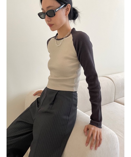 新品 Didot.showroom ラグランリブロンT アッシュブラウン 長袖