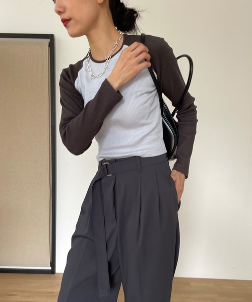 新品 Didot.showroom ラグランリブロンT アッシュブラウン 長袖