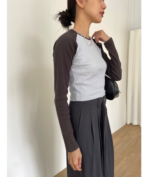 Didot.showroom（ディドット ショールーム）の「ラグランリブロンT（Tシャツ/カットソー・レディース・ワイン/チャコール/アッシュブラウン/ネイビー・FREE）」の11枚目の写真