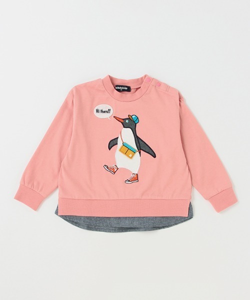 kladskap(クレードスコープ)の「ペンギン裾レイヤード風長袖Tシャツ(Tシャツ/カットソー・キッズ・モスグリーン/ピンク・100cm/90cm/110cm/80cm)」の1枚目の写真