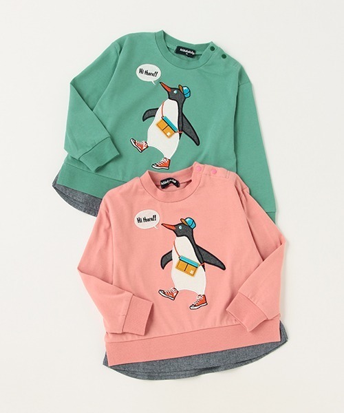 kladskap(クレードスコープ)の「ペンギン裾レイヤード風長袖Tシャツ(Tシャツ/カットソー・キッズ・モスグリーン/ピンク・100cm/90cm/110cm/80cm)」の12枚目の写真