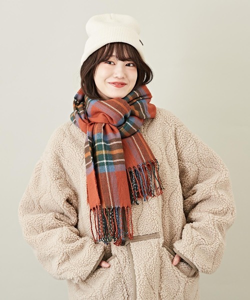 CUBE SUGAR（キューブシュガー）の「WEB限定チェック柄大判ストール（ストール/ショール・レディース・ブルー系その他/パープル系その他/レッド系その他/ブラウン系その他/ブラック系その他・M）」の3枚目の写真