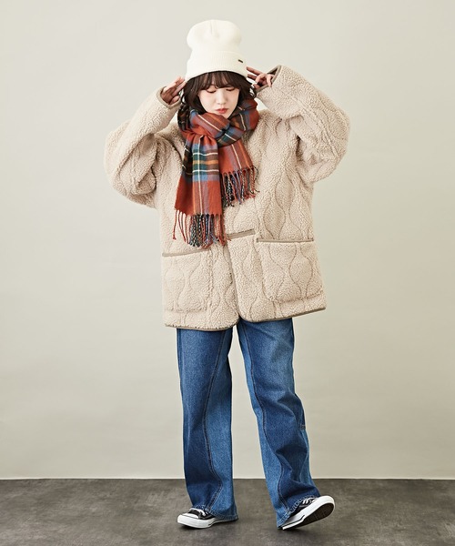 CUBE SUGAR（キューブシュガー）の「WEB限定チェック柄大判ストール（ストール/ショール・レディース・ブルー系その他/パープル系その他/レッド系その他/ブラウン系その他/ブラック系その他・M）」の8枚目の写真