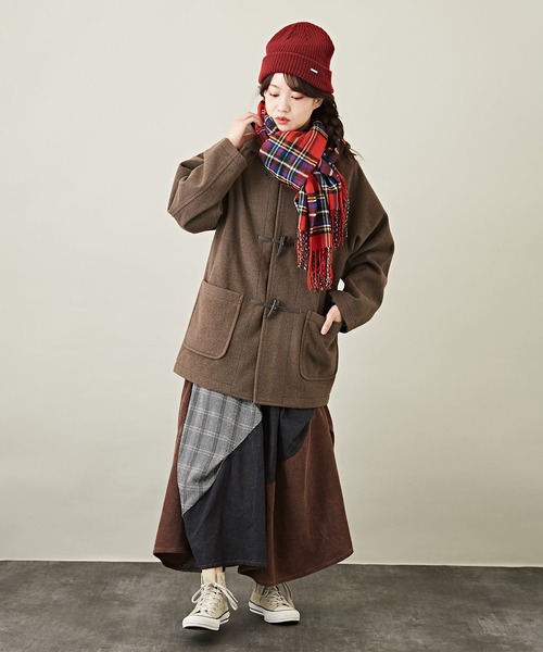 CUBE SUGAR（キューブシュガー）の「WEB限定チェック柄大判ストール（ストール/ショール・レディース・ブルー系その他/パープル系その他/レッド系その他/ブラウン系その他/ブラック系その他・M）」の9枚目の写真