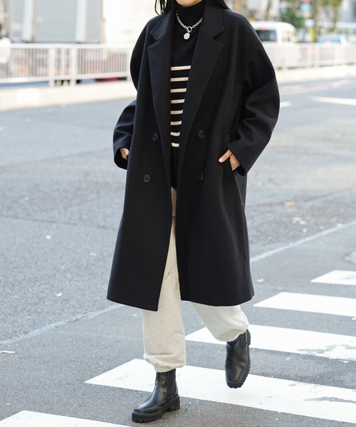 COLONY 2139(コロニートゥーワンスリーナイン)の「テックウールダブルブレストコート(チェスターコート・メンズ・ブラック/アイボリー/グレイッシュベージュ・MEDIUM/LARGE)」の3枚目の写真