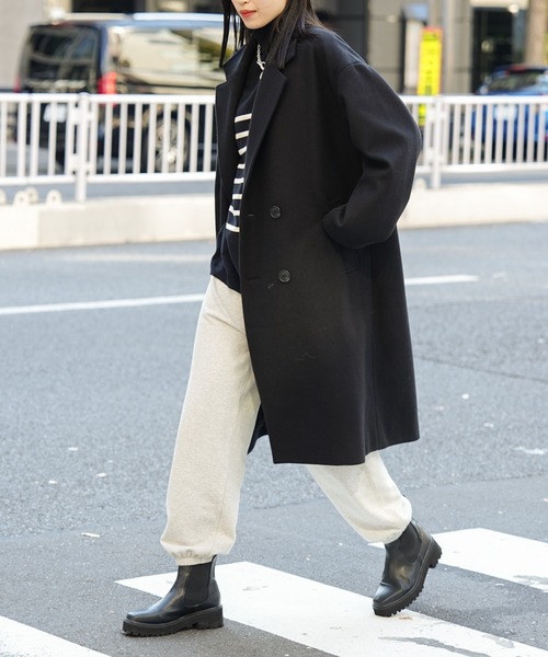 COLONY 2139(コロニートゥーワンスリーナイン)の「テックウールダブルブレストコート(チェスターコート・メンズ・ブラック/アイボリー/グレイッシュベージュ・MEDIUM/LARGE)」の6枚目の写真