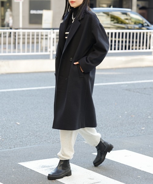 COLONY 2139(コロニートゥーワンスリーナイン)の「テックウールダブルブレストコート(チェスターコート・メンズ・ブラック/アイボリー/グレイッシュベージュ・MEDIUM/LARGE)」の7枚目の写真