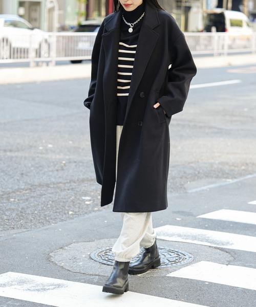 COLONY 2139(コロニートゥーワンスリーナイン)の「テックウールダブルブレストコート(チェスターコート・メンズ・ブラック/アイボリー/グレイッシュベージュ・MEDIUM/LARGE)」の8枚目の写真