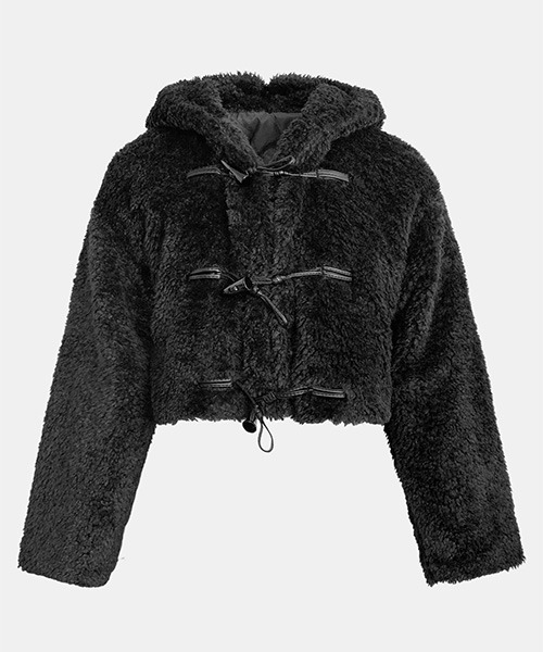 Cozy&Kitsch（コージーアンドキッチ）の「Cozy＆Kitsch セーラーネックボアダッフルフードジャケット（ムートンコート・レディース・ブラック/アイボリー・FREE）」の3枚目の写真