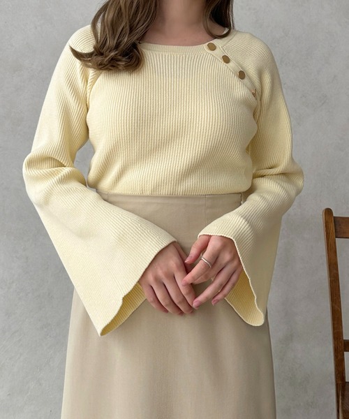 L'Appartement アパルトモン未使用コットンニット　フレアスリーブ LAGUNAMOON ニット セーター アシンメトリードレープフレア