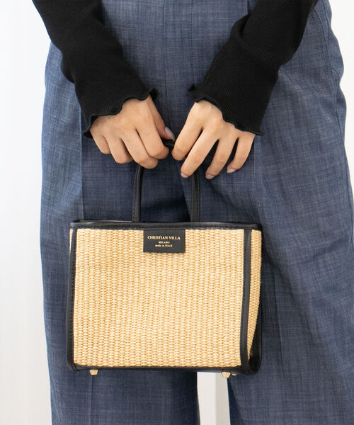 CHRISTIAN VILLA（クリスチャンヴィラ）の「【CHRISTIAN VILLA/クリスチャンヴィラ】ラフィア調スクエアトートバッグ（トートバッグ・レディース・ホワイト系その他4/ブラック系その他3・FREE）」の2枚目の写真