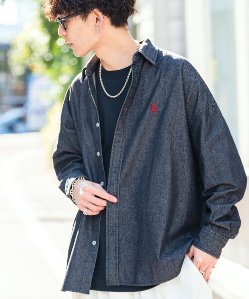 U.S. POLO ASSN.（ユーエスポロアッスン）の「U.S. POLO ASSN./ユーエスポロアッスン　別注レギュラーカラーデニムシャツ/ビッグシャツ/ユニセックス（シャツ/ブラウス・メンズ・サックスブルー/チャコールグレー/ブルー・SMALL/MEDIUM/LARGE）」の7枚目の写真